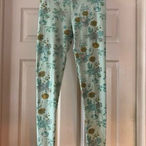 LuLaRoe Sherbert Green Floral Leggings OS